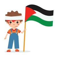 dessin animé enfant avec Palestine drapeau vecteur