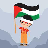 dessin animé enfant avec Palestine drapeau vecteur