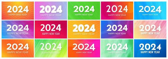 2024 content Nouveau année arrière-plans. gros ensemble de moderne salutation bannière modèles avec blanc 2024 Nouveau année Nombres sur coloré abstrait arrière-plans avec lignes. vecteur illustration