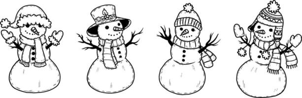 vecteur illustration de mignonne bonhomme de neige personnages avec souriant visages