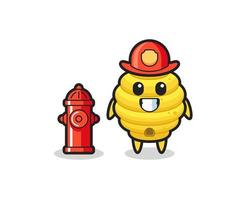 personnage mascotte de la ruche d'abeilles en tant que pompier vecteur