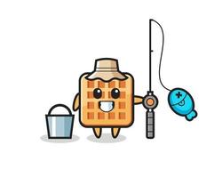 personnage mascotte de gaufre en tant que pêcheur vecteur