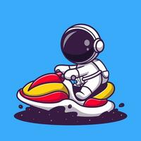 mignonne astronaute équitation l'eau bicyclette jet ski dans espace dessin animé vecteur icône illustration. science transport icône concept isolé prime vecteur. plat dessin animé style