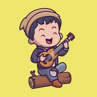 mignonne homme en jouant guitare dessin animé vecteur icône illustration. gens la musique icône concept isolé prime vecteur. plat dessin animé style