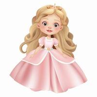 3d illustration de une mignonne Princesse poupée avec une magnifique robe, couronne, et magnifique affronter. magique princesse, parfait pour Fée conte thèmes. le personnage est isolé ne pas ai généré. vecteur