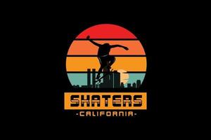 patineurs californie, illustration de dessin à la main de style vintage rétro vecteur