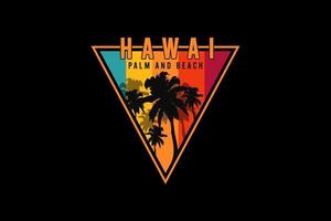 palmier et plage hawaii, silhouette style vintage rétro vecteur