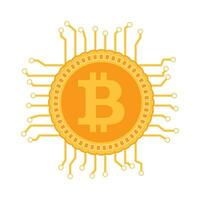 bloquer chaîne bitcoin circuit. vecteur bitcoin électronique algorithme, exploitation minière virtuel bit pièce de monnaie illustration