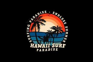 surf hawaii, style rétro silhouette design vecteur