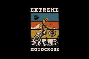 motocross extrême, style rétro de silhouette de conception vecteur