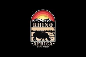 rhinocéros afrique, design silhouette style rétro vecteur