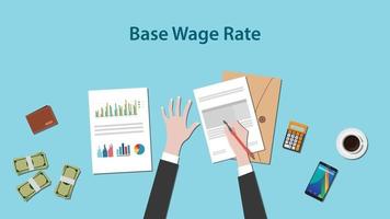 illustration du taux de salaire de base avec un homme écrivant sur une paperasse vecteur