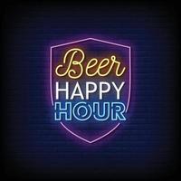 vecteur de texte de style enseignes au néon happy hour de la bière