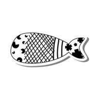 mignonne dessin animé boho poisson sur blanc silhouette et gris ombre. vecteur illustration à propos animal fantaisie.