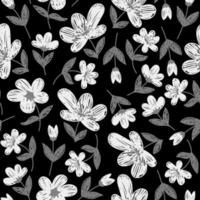 fond noir vectorielle continue avec des fleurs blanches vecteur