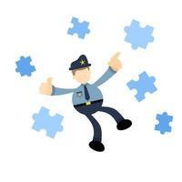 police officier jouer puzzle dessin animé griffonnage plat conception style vecteur illustration