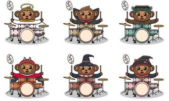 singe musique halloween set drum vecteur