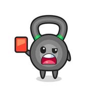 mascotte de kettleball mignonne comme arbitre donnant un carton rouge vecteur