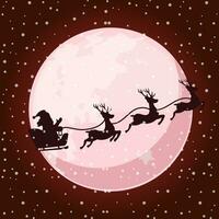 dessin animé nuit lune avec le silhouette de Père Noël claus dans le traîneau. salutation carte pour Noël journée ou content Nouveau an. vecteur