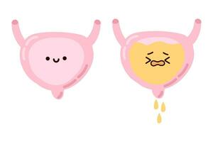 clipart ensemble de adorable kawaii Humain organe. malheureux plein et content vide vessie, enfant illustration dans plat style, incontinence problème. vecteur