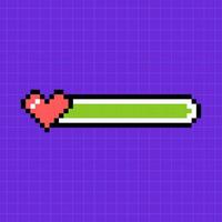 pixel Jeu la vie bar dans vert Couleur sur une brillant violet Contexte. cœur icône, illustration dans 8 bits rétro Jeu style, manette. vecteur