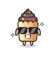 mascotte de dessin animé de cupcake avec un geste cool vecteur