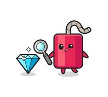 la mascotte de dynamite vérifie l'authenticité d'un diamant vecteur