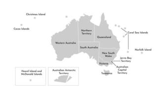vecteur isolé illustration de simplifié administratif carte de Australie. les frontières et des noms de le provinces, Régions. gris silhouettes. blanc contour.