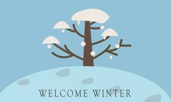 Bienvenue hiver, hiver illustration avec nettoyer neige couvert des arbres vecteur