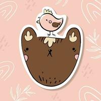 mignonne ours autocollant. dessin animé animal personnage vecteur