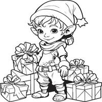 elfe avec cadeaux coloration page vecteur
