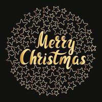 Carte de Noël avec lettrage à la main d'or et étoiles vector illustration