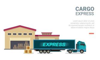 illustration vectorielle de l'entrepôt et du camion de fret. vecteur