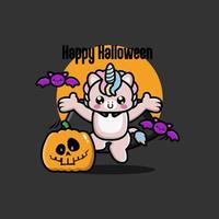 fond de licorne halloween au design plat vecteur