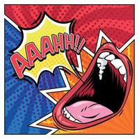 pop art bouche ouverte sur une page de bande dessinée vecteur