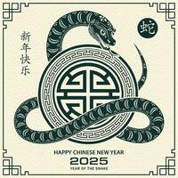 content chinois Nouveau année 2025 zodiaque signe, année de le serpent, avec vert papier Couper art et artisanat style vecteur