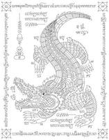 muay thaïlandais sacré symbole tatouage, thaïlandais traditionnel tatouage, sak yant ligne dessin crocodile vecteur