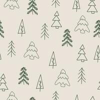 sans couture modèle sur une beige Contexte avec main tiré Noël des arbres dans une scandinave Facile style. illustration avec griffonnage Icônes vecteur