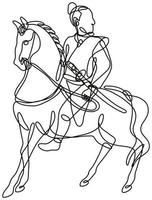 guerrier samouraï japonais équitation cheval vue de côté dessin au trait continu vecteur