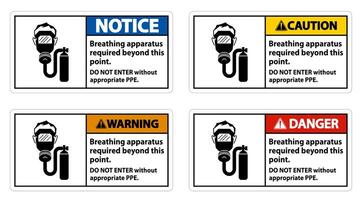panneau d'avertissement appareil respiratoire requis au-delà de ce point, ne pas entrer sans les EPI appropriés vecteur