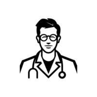 Masculin médecin icône sur blanc Contexte vecteur