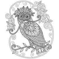 beau hibou dessiné à la main pour un livre de coloriage pour adultes vecteur