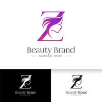 création de logo de beauté lettre z. silhouette de visage de femme vecteur