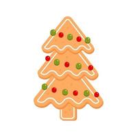 arbre de Noël, biscuits de pain d'épice isolés sur fond blanc. icône de noël illustration vectorielle plane vecteur