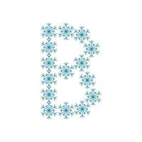 lettre b de flocons de neige. police festive pour le nouvel an et noël vecteur