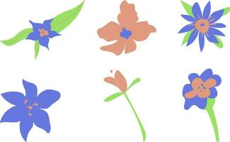 bleu fleurs collection main dessin vecteur