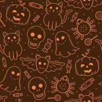 Doodle modèle sans couture d'éléments d'halloween vecteur orange