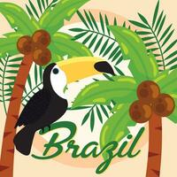 coloré Voyage à Brésil Contexte avec une toucan vecteur illustration