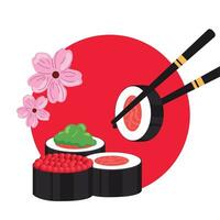 isolé traditionnel Japonais Sushi avec en bois des bâtons Japon vecteur illustration