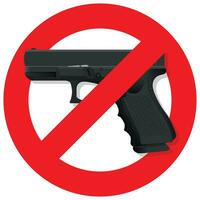 signe avertissement contre porter armes à feu zones où porter armes est interdit rouge interdiction signe superposé sur une arme à feu, vecteur illustration.